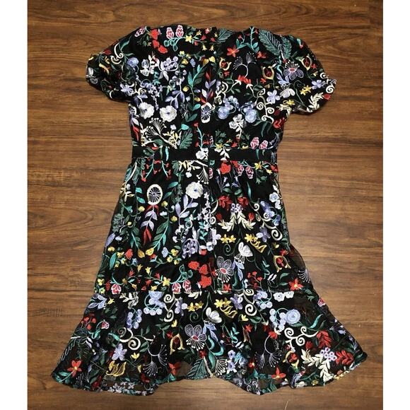 Sam Edelman Puff Sleeve  Embroidered‎ Floral A-Line Mesh Dress Size 2 - Picture 4 of 11